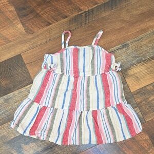 Old Navy Red, Blue, Cream Striped Sleeveless Tiered Linen Dress, Size 18-24M